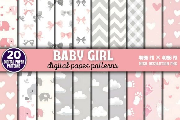 Baby Girl Patterns Pink Digital Paper Ba