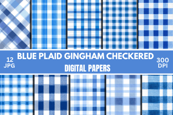 Blue Gingham Checkered Digital Patterns for Creative Expression