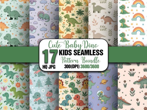Cute Baby Dino Seamless Patterns