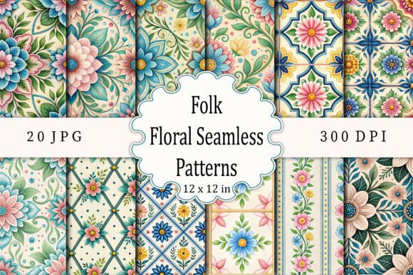 Folk Floral Seamless Patterns