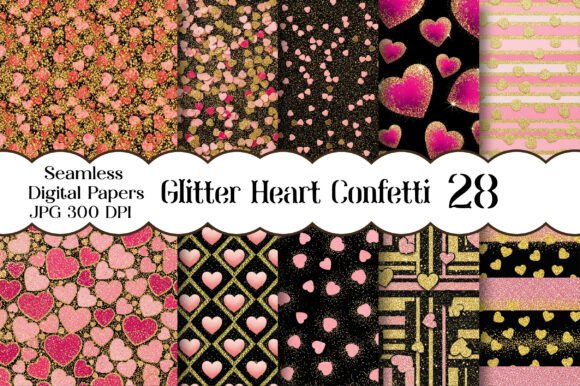 Glitter Heart Confetti Seamless Patterns