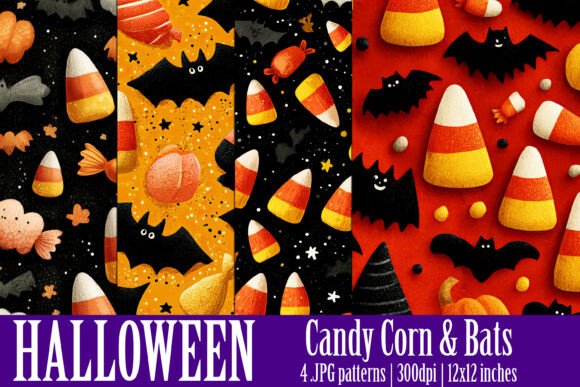 Halloween Candy Corn Bats Patterns, S1