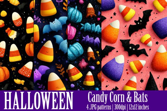 Halloween Candy Corn Bats Patterns, S2