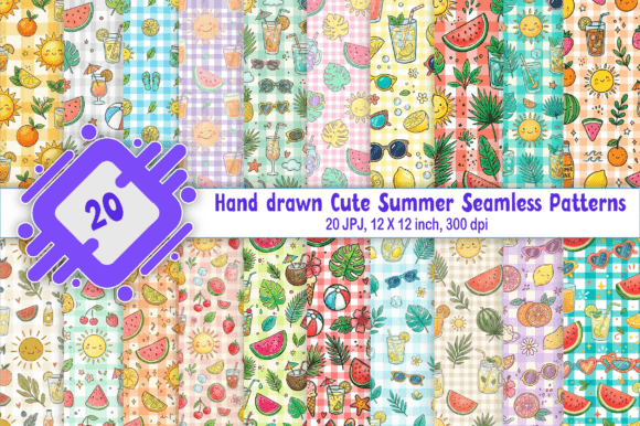 Hand Drawn Cute Summer Seamless Patterns