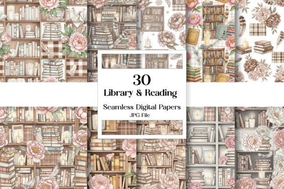 Library Reading Seamless Patterns