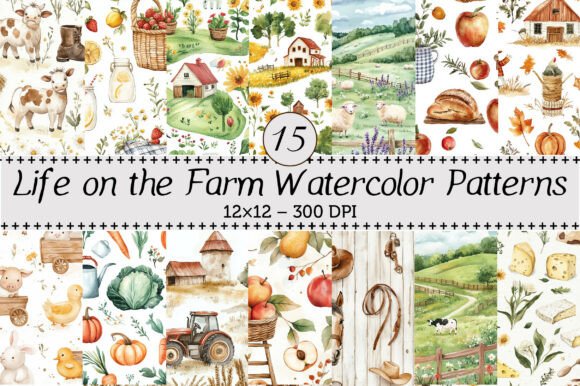 Life on the Farm Watercolor Patterns: A Creative Resource for Designers and Artists