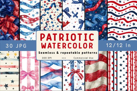 Patriotic Watercolor USA Theme Patterns