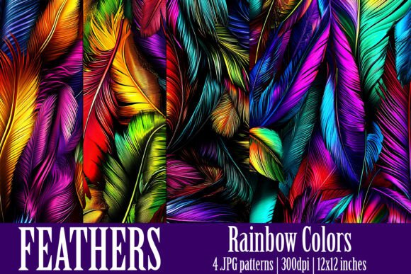 Rainbow Colored Feathers Patterns, S1