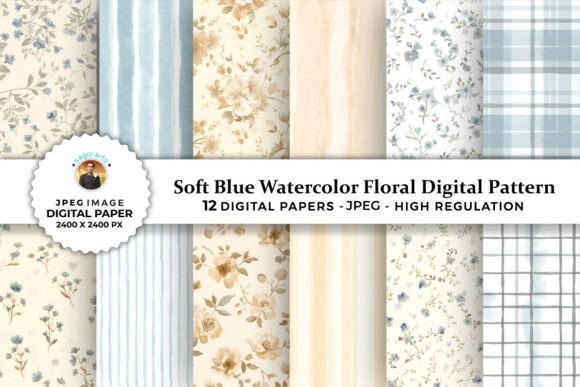 Soft Blue Floral Digital Patterns for Creative Projects