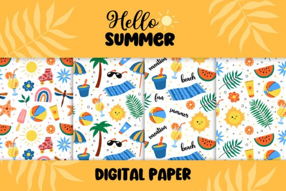 Summer Digital Paper JPG Beach Patterns