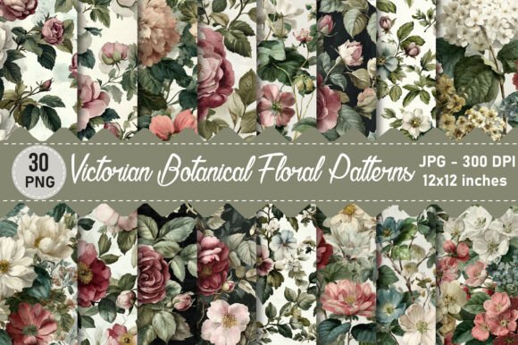 Victorian Botanical Floral Patterns for Creative and Commercial Use